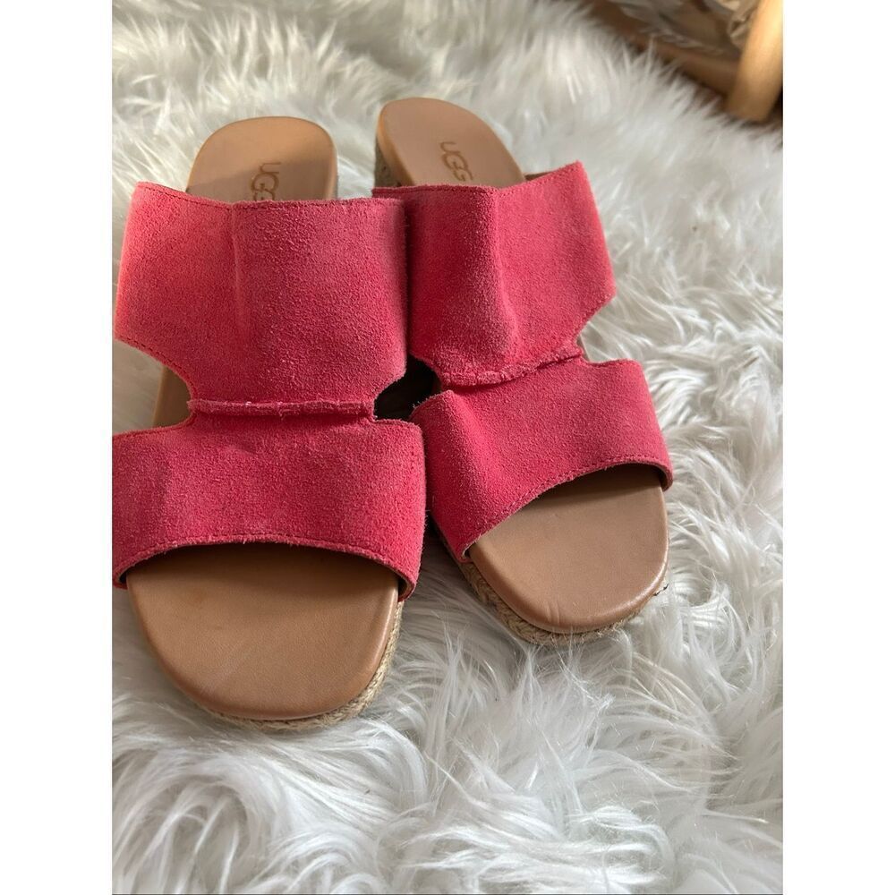 Ugg Sandal Suede Espadrilles Wedge Women's US 8 Slip On Shoes red/orange